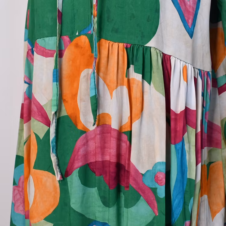 Klänning Storblommig MÖRK GRÖN