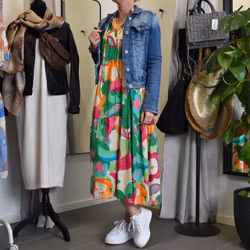 Klänning Storblommig MÖRK GRÖN