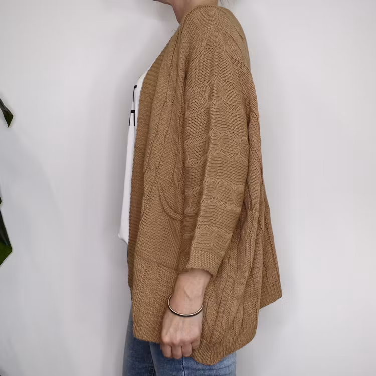 Kort Kabelstickad Cardigan CAMEL