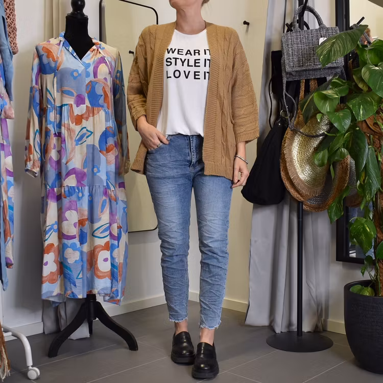 Kort Kabelstickad Cardigan CAMEL