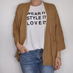 Kort Kabelstickad Cardigan CAMEL