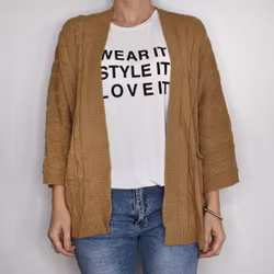 Kort Kabelstickad Cardigan CAMEL