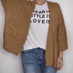 Kort Kabelstickad Cardigan CAMEL