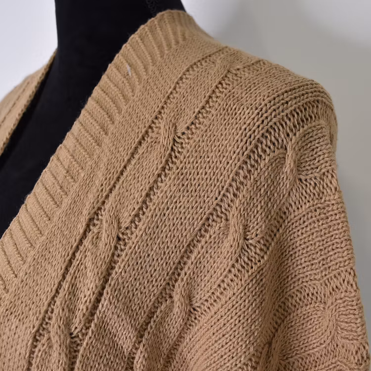 Kort Kabelstickad Cardigan CAMEL