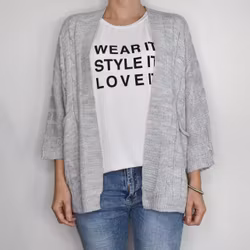 Kort Kabelstickad Cardigan LJUSGRÅ
