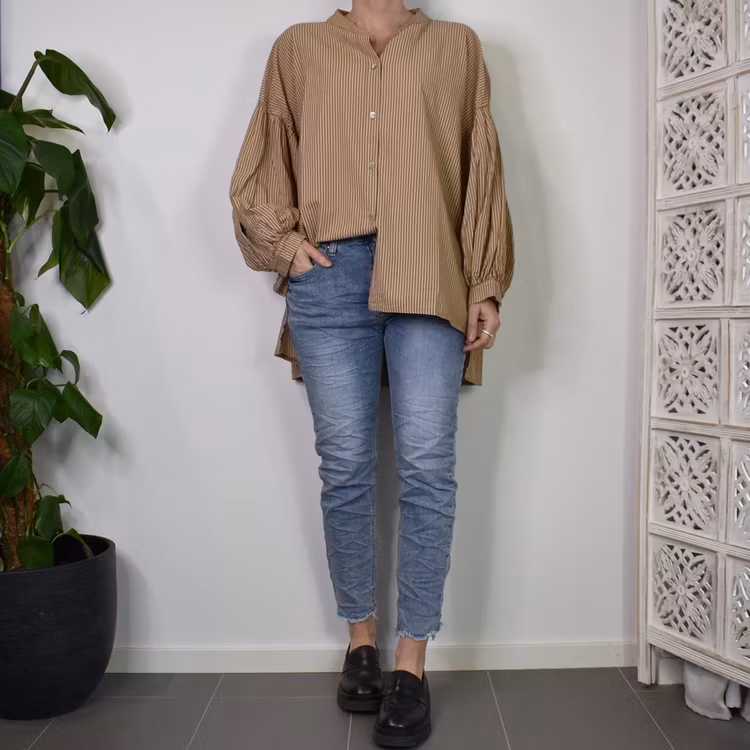 Storskjorta Randig MÖRKBEIGE - Nowomanslabel