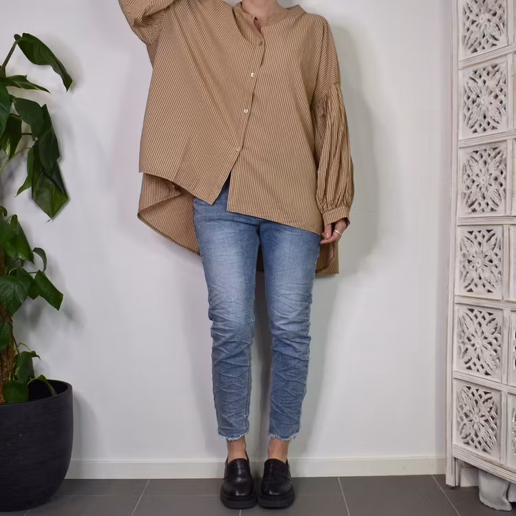 Storskjorta Randig MÖRKBEIGE - Nowomanslabel