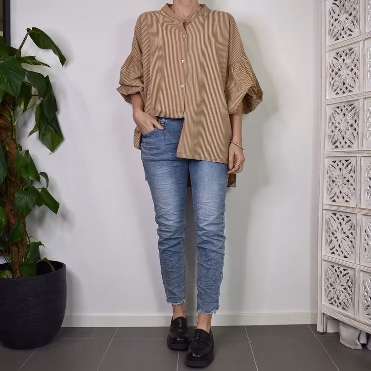 Storskjorta Randig MÖRKBEIGE - Nowomanslabel