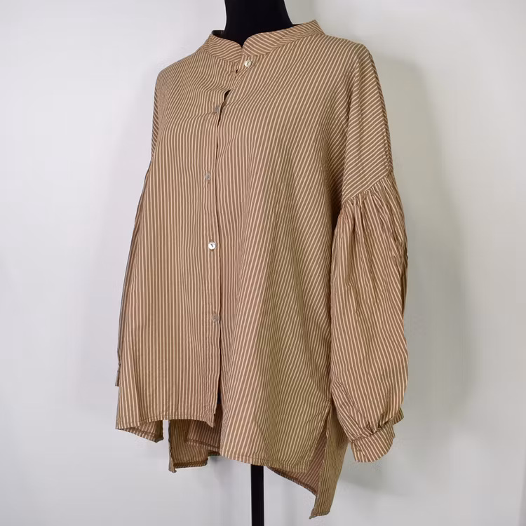 Storskjorta Randig MÖRKBEIGE - Nowomanslabel