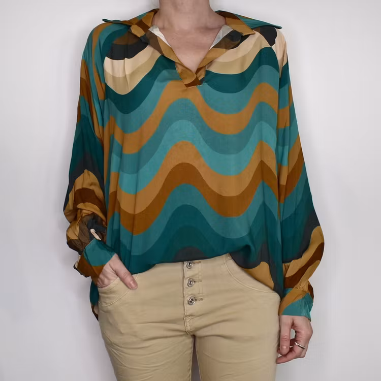 Blus Kira Retro TURKOS - Nowomanslabel