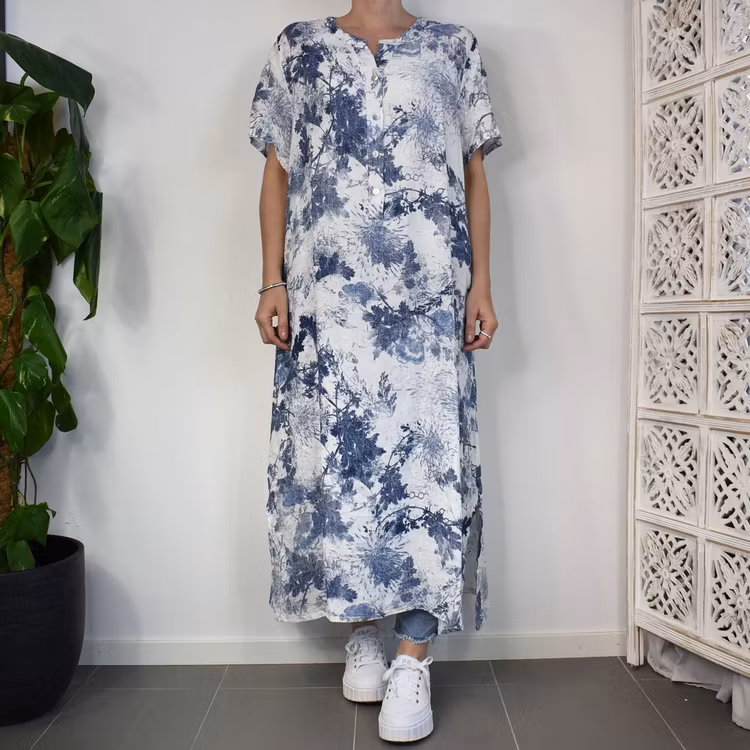 Linneklänning Maria VIT/BLÅ - Stajl Agenturer