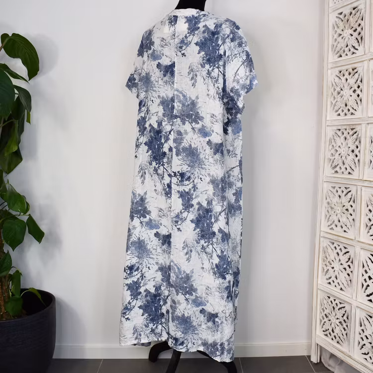 Linneklänning Maria VIT/BLÅ - Stajl Agenturer