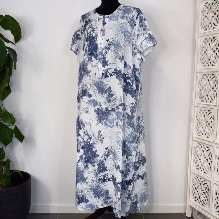 Linneklänning Maria VIT/BLÅ - Stajl Agenturer