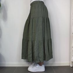 Linnekjol med volanger KAKI