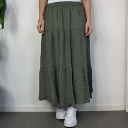 Linnekjol med volanger KAKI