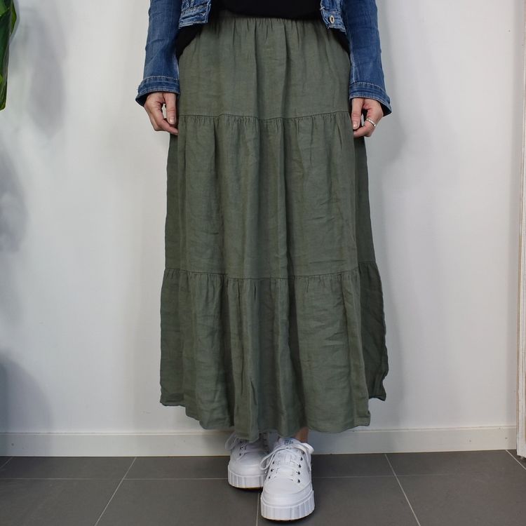 Linnekjol med volanger KAKI