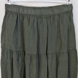 Linnekjol med volanger KAKI