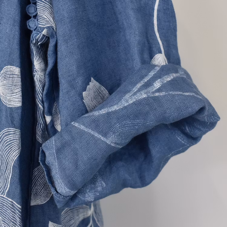 Linneklänning med spets Mönstrad JEANSBLÅ