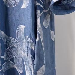 Linneklänning med spets Mönstrad JEANSBLÅ