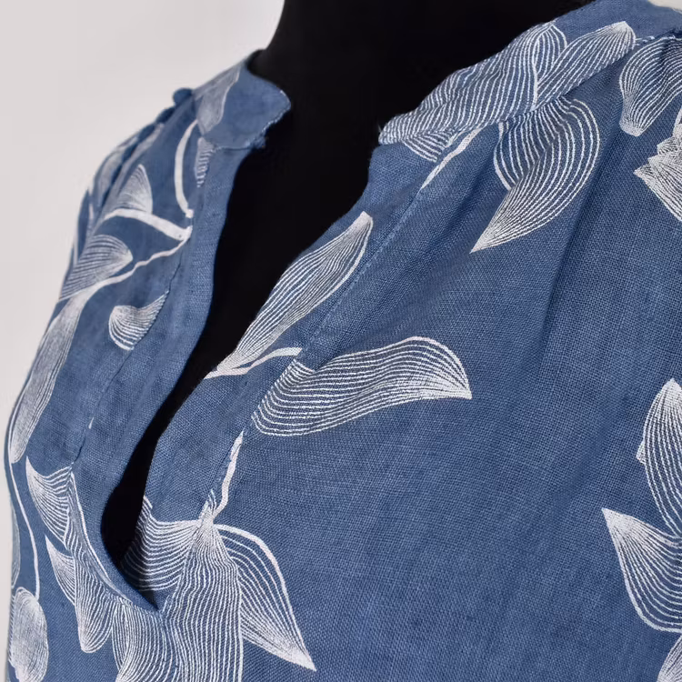 Linneklänning med spets Mönstrad JEANSBLÅ