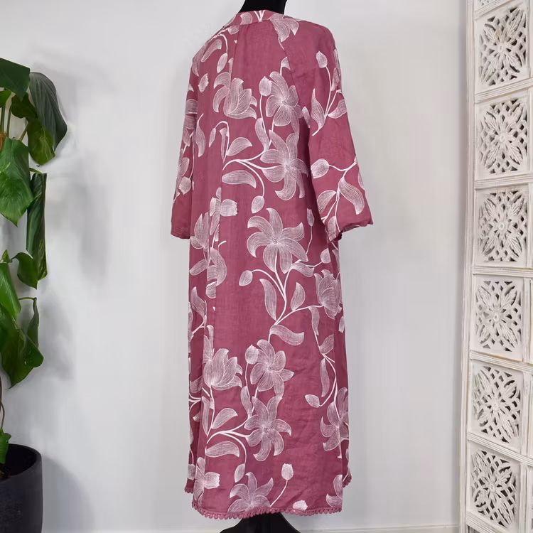 Linneklänning med spets Mönstrad FUSCHIA