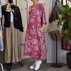 Linneklänning med spets Mönstrad FUSCHIA