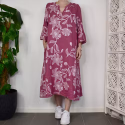 Linneklänning med spets Mönstrad FUSCHIA