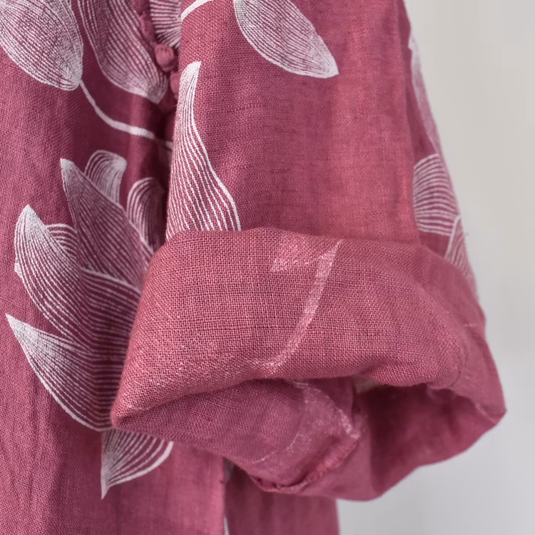 Linneklänning med spets Mönstrad FUSCHIA