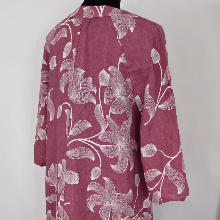 Linneklänning med spets Mönstrad FUSCHIA