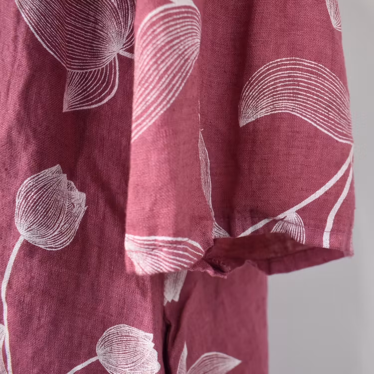 Linneklänning med spets Mönstrad FUSCHIA