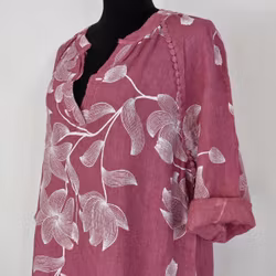 Linneklänning med spets Mönstrad FUSCHIA