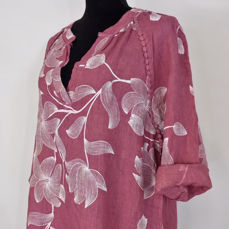 Linneklänning med spets Mönstrad FUSCHIA