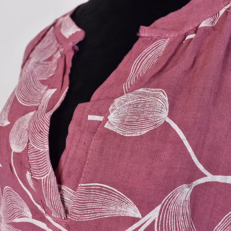 Linneklänning med spets Mönstrad FUSCHIA