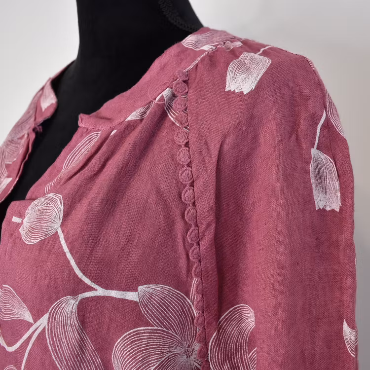 Linneklänning med spets Mönstrad FUSCHIA