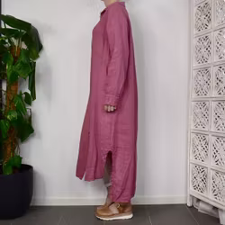 Lång skjortklänning i linne FUSCHIA