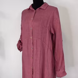 Lång skjortklänning i linne FUSCHIA