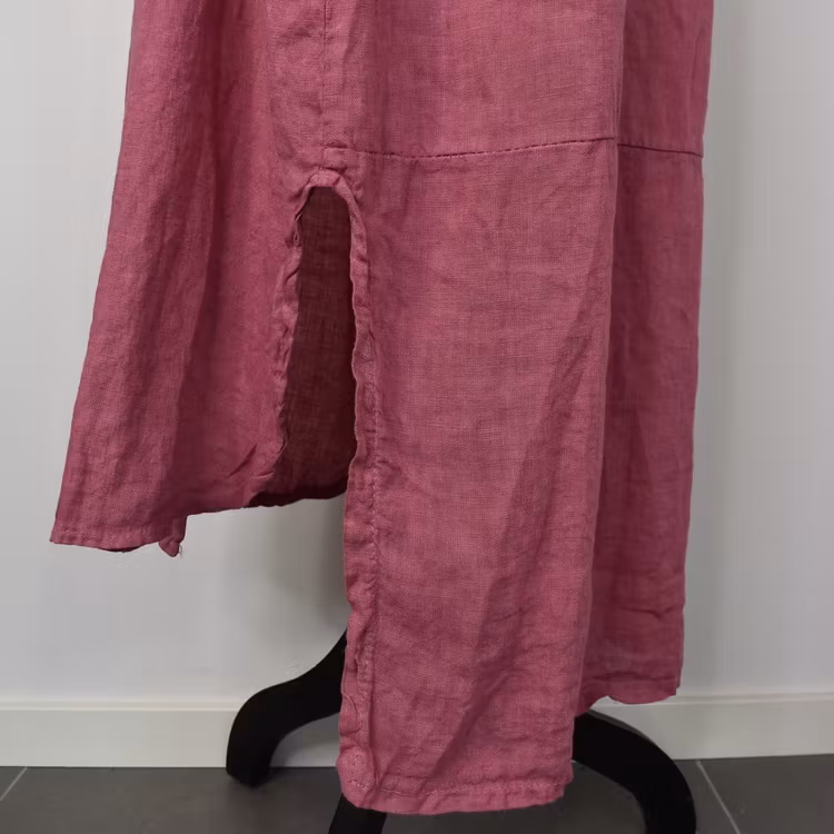 Lång skjortklänning i linne FUSCHIA