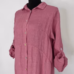Lång skjortklänning i linne FUSCHIA