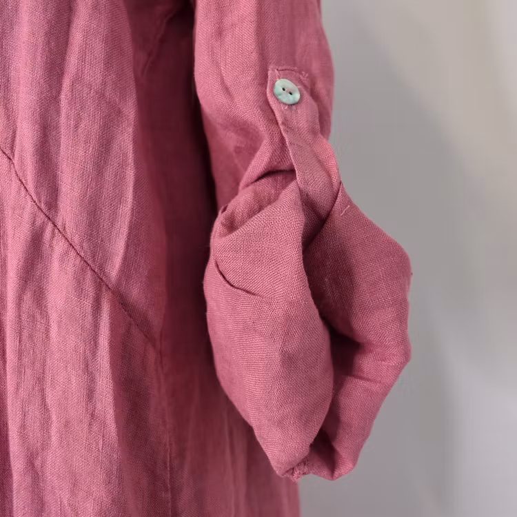 Lång skjortklänning i linne FUSCHIA