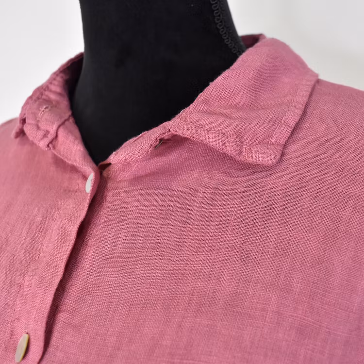Lång skjortklänning i linne FUSCHIA