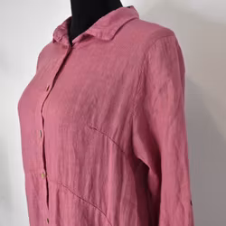 Lång skjortklänning i linne FUSCHIA