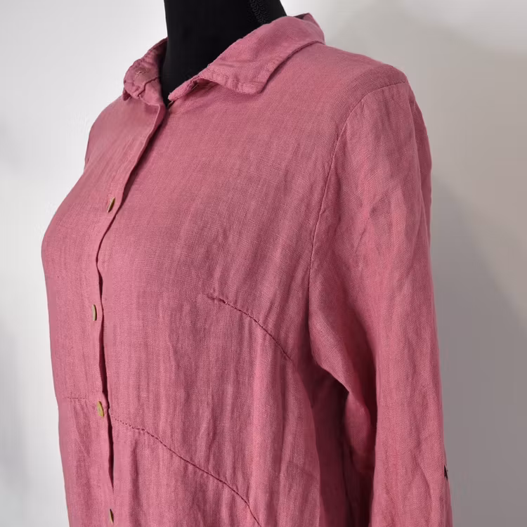 Lång skjortklänning i linne FUSCHIA