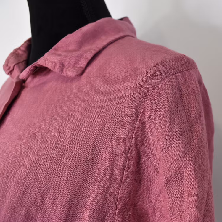 Lång skjortklänning i linne FUSCHIA