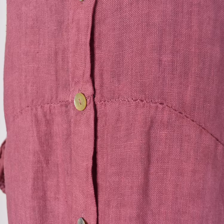 Lång skjortklänning i linne FUSCHIA