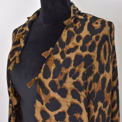 Sjal med Tofsar Leopard SVART/CAMEL