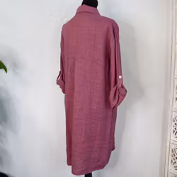 Kort skjortklänning i linne FUSCHIA