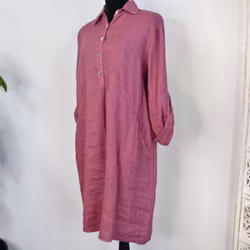 Kort skjortklänning i linne FUSCHIA