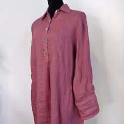 Kort skjortklänning i linne FUSCHIA