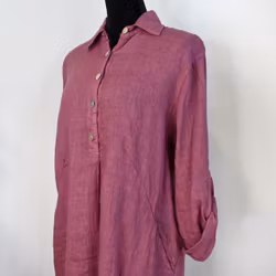 Kort skjortklänning i linne FUSCHIA