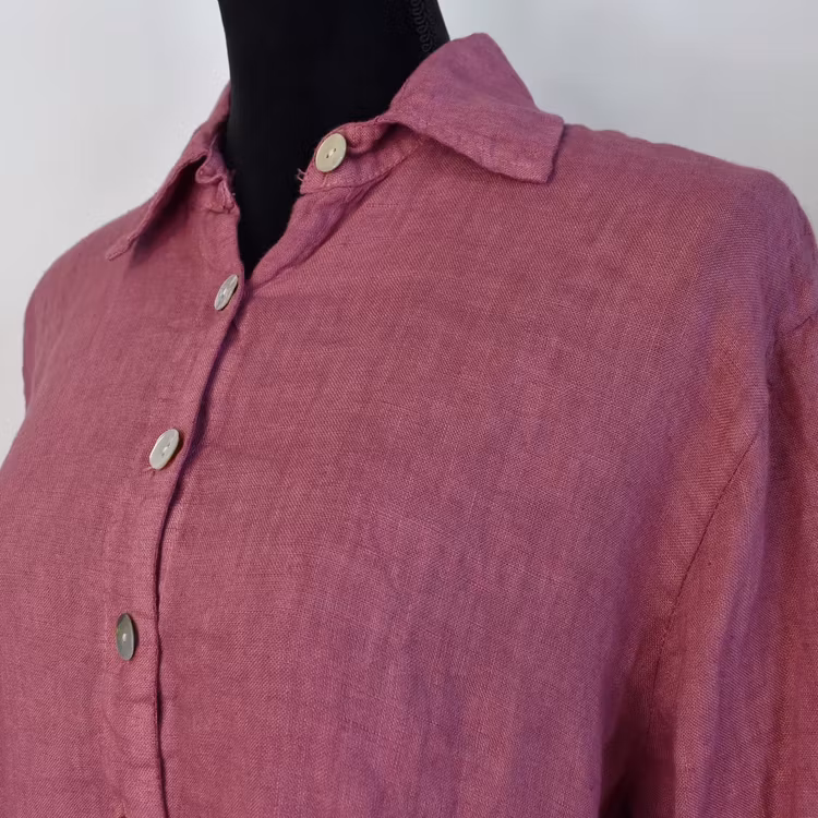 Kort skjortklänning i linne FUSCHIA